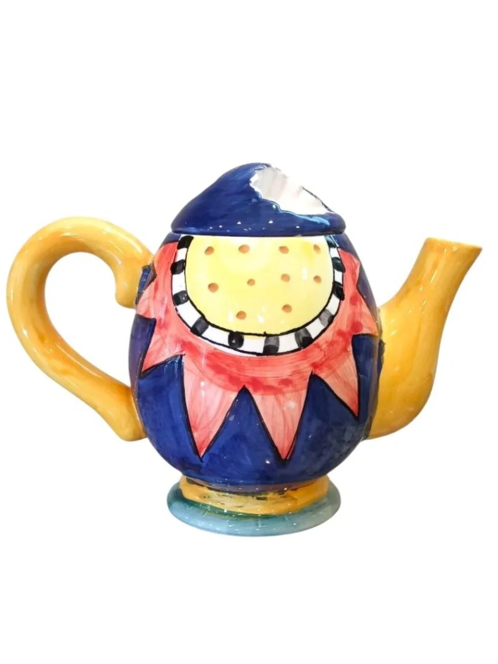 Vintage Whimsical Sun Flower Egg Teapot Ceramic Cottagecore Bella Casa Stye 1980